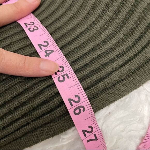 SANDRO Olive Green Ribbed Knit Lambskin Leather Sleeve Pullover Sweater sz 3 - Picture 8 of 10